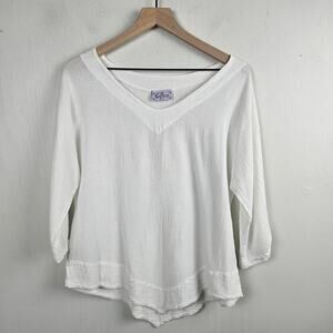 The Gauzeway‎ Cotton Gauze Dorie Top Sz 1 S/M White Half Sleeve